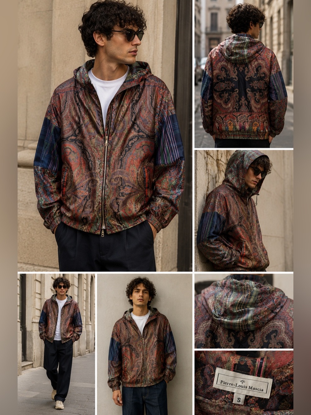 Pierre-Louis Marcia Unisex Hooded Jacket Size Small Paisley/Plaid Patchwork